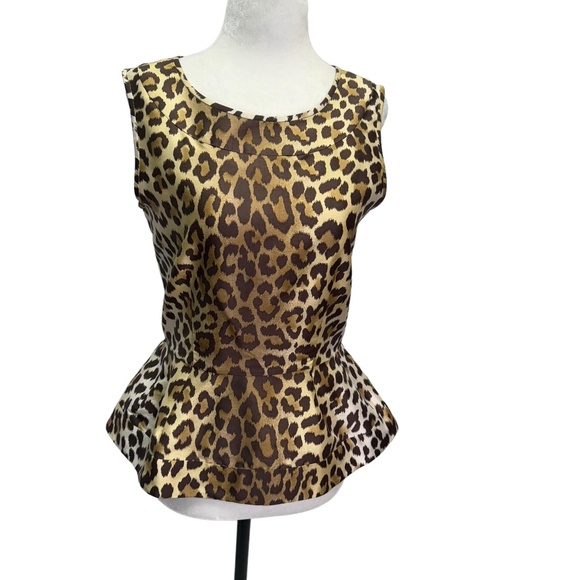 Kate Spade Randi Leopard Print Sleeveless Peplum Top Blouse Size 2 - Picture 3 of 10